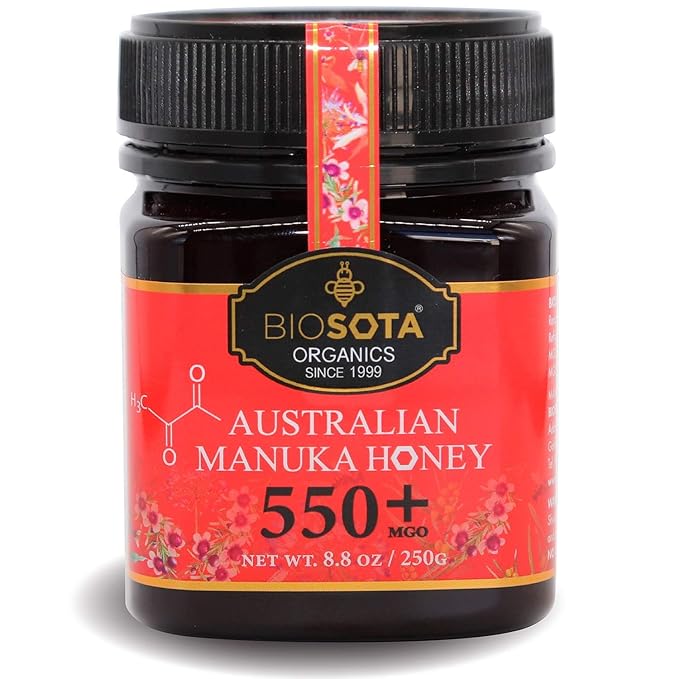 BIOSOTA Organic Manuka Honey MGO 550+ - Medical Grade Manuka Honey from Australia NPA/ULF 15+, 100% Raw Unheated Pure Honey, 8.8oz (550+) (MGO 550+)