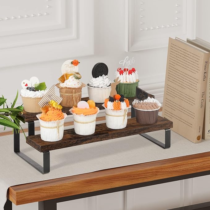 YINMIT Wooden Display Riser Stand, Tiered Perfume and Cologne Organizer Stand, 2 Tier Spice Rack Organizer, Rustic Display Shelf for Candles (2 Tier)