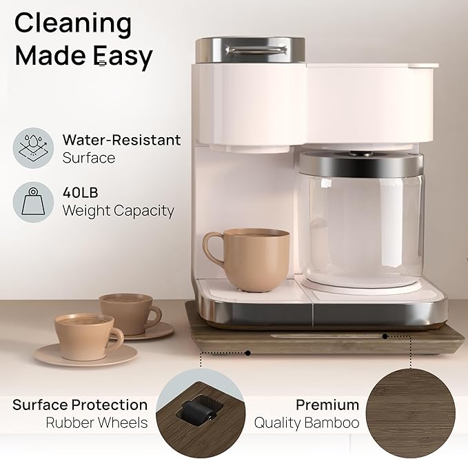 Ibyx Elegant Sliding Tray for Your Coffee Maker & Heavy Kitchen Appliances - Sturdy, Slides Easily from Under The Cabinet (Brown, 12”W x 16”D)