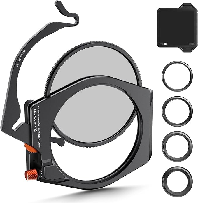 K&F CONCEPT X PRO Square Filter Holder System Kit (Filter Holder + 95mm Circular Polarizer + Square ND1000 Filter + 4 Filter Adapter Rings) for Camera Lens