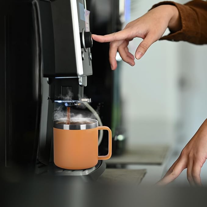 VEGOND 14 oz Insulated Coffee Mug with Handle, Stainless Steel Travel Coffee Mug with Lid, Double Wall Vacuum Metal Coffee Cup, Coffee Tumbler Powder Coated, Orange 1 Pack