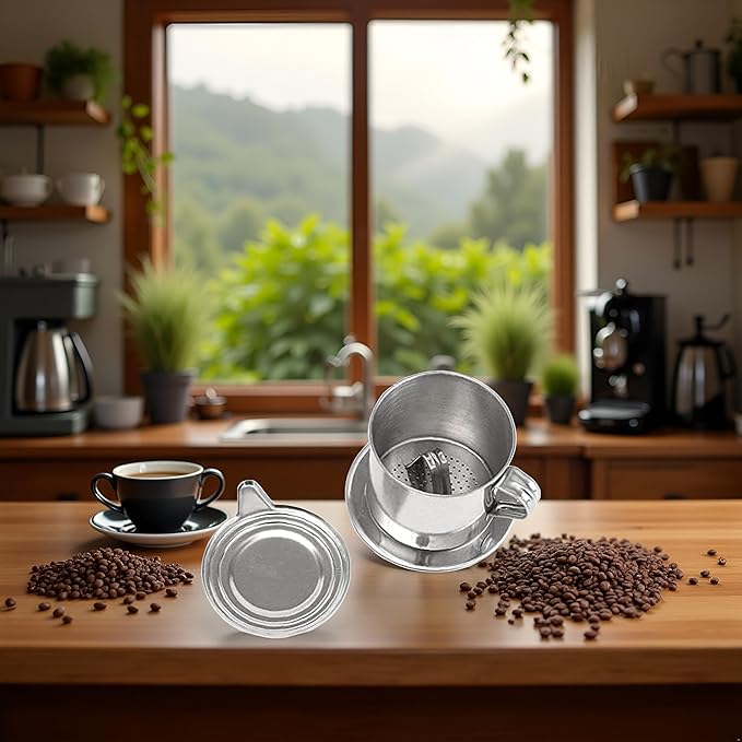 1 Set Silver Vietnamese Coffee Filter Stainless Steel Coffee Pot Drip Infuse Cup Brewing Teapot No Need Paper Drip Pot Machine Attractive Processing, Reusable Filters