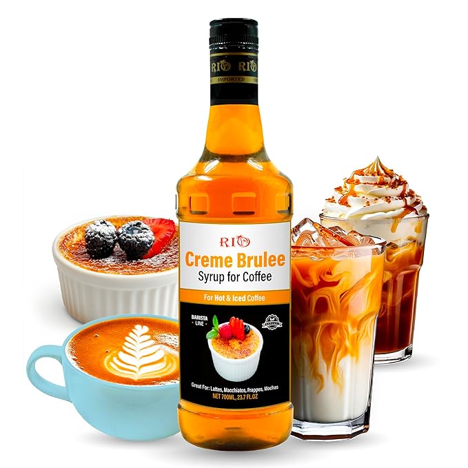 RIO Creme Brulee Flavoring Coffee Syrup for Hot or Iced Drinks and Desserts, Flavoring Sweetened with Pure Cane Sugar, Barista-Grade Flavor Syrups For Coffee Drinks at Home & Work - 700ml