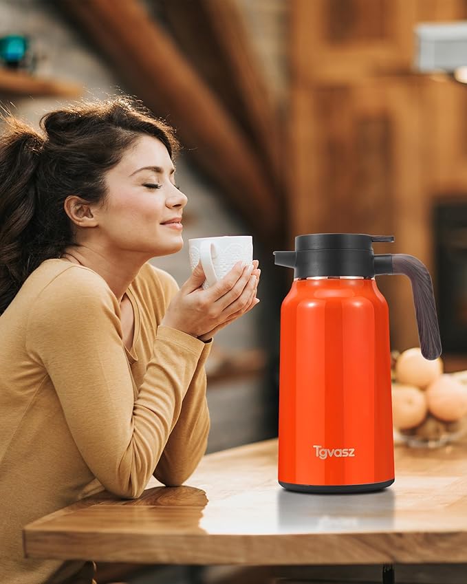 Thermal Coffee Carafe 70 oz - 36 Hours Hot(Stainless Steel Carafes for Hot Liquids-Insulated Coffee Carafes For Keeping Hot/Cold Coffee, Tea, Water, Drink Dispenser for Parties(Orange)