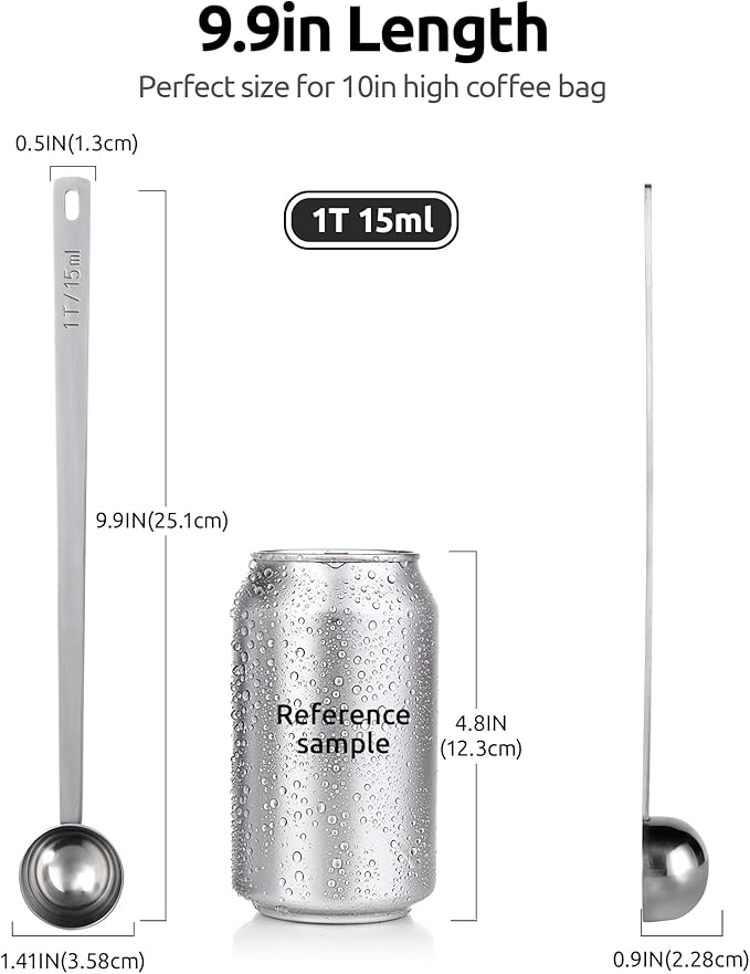 U-Taste Coffee Scoop 1 Tablespoon: 18/8 Stainless Steel Measuring Scooper for Ground Coffee, Bean, Powder, Espresso, 8.5in Extra Long Handle Metal Meaure Spoon for Canister, Jar (1Tbsp/15ml, Silver)