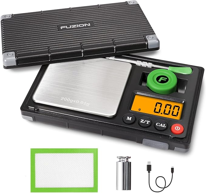 Fuzion Gram Scale, 200g/0.01g Rechargeable Pocket Scale, 6 Units Conversion, Mini Scale Gram and Ounce, Jewelry Scale, Portable Scale, Great for Food, Spices, Powder, Coins