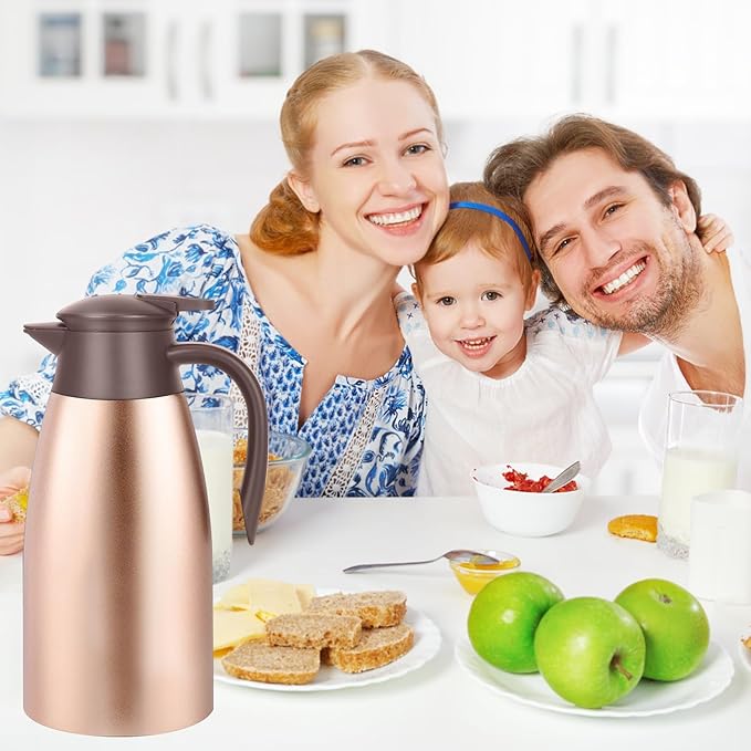 68oz Thermal Coffee Carafe, 2 Pack Airpot Insulated Coffee Urns Stainless Steel Vacuum Thermal Pot Dispenser for Coffee, Hot Water, Tea, Hot Beverage - Keep 12 Hours Hot, 24 Hours Cold (Rose Gold)