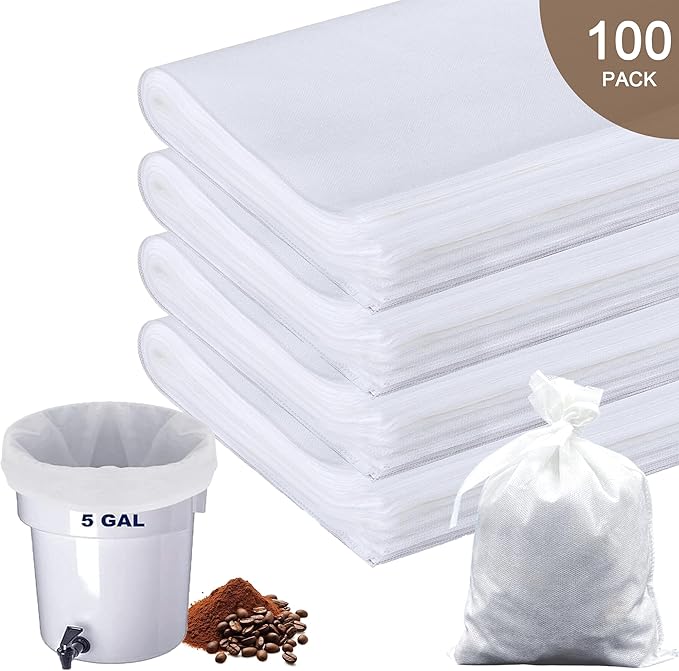 100 Pack Commercial Cold Brew Coffee Filters for 5 Gallon Buckets, 20" X 20" Commercial Cold Brew Bags for Commercial Model Cold Brew Coffee Makers, Brew Up To 5 LBS Coffee