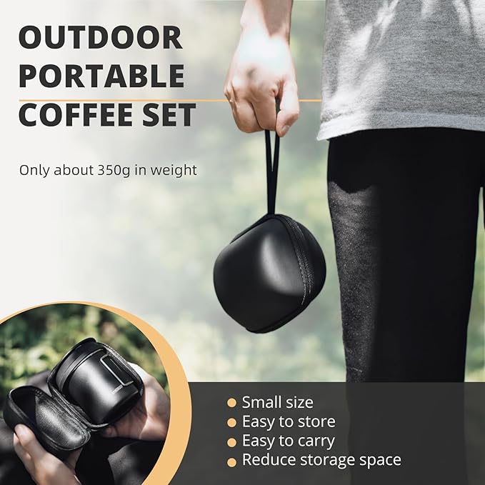 Portable Pour Over Coffee Maker Set, Collapsible Silicone Coffee Dripper Set, Perfect for Travel, Camping, Home (BLACK CUP 2CUP)