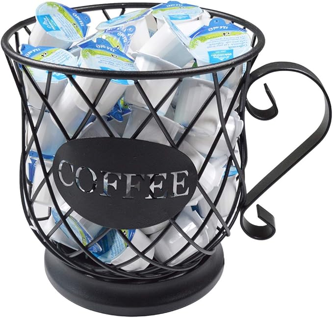 Coffee Pod Holder Mug Shape Multi Use K Cup Holder Coffee Station organizer Storage Wire Basket Food Storage for Counter Coffee Bar Black