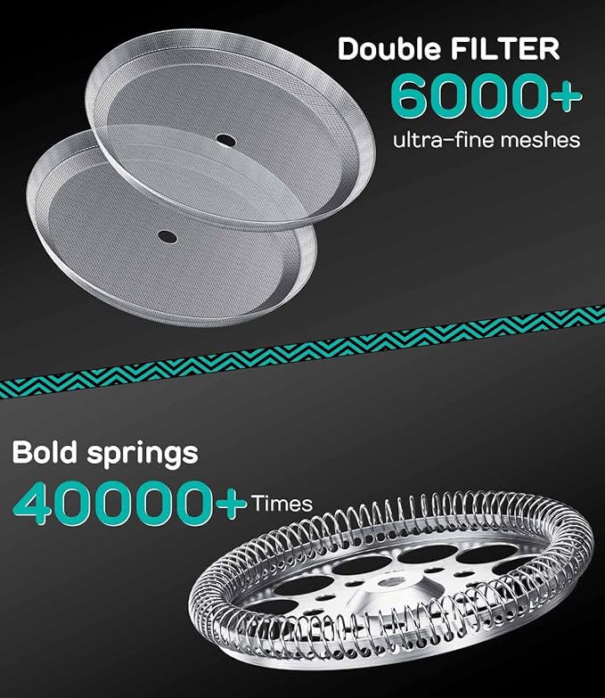 Coffee Gator 304 Grade Stainless Steel French Press Coffee Maker 34 oz, Double Wall Insulated Hot Cold Brew Teapot with 4-Level Filtration System, Include Travel Jar Canister, Rust-Free, Kitchen, Gray