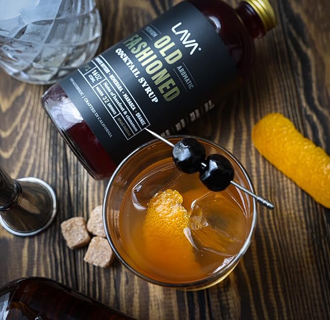 LAVA Premium Aromatic Old Fashioned Cocktail Syrup 16oz, Makes 32 Cocktails, Made with Aromatic Bitters, Demerara, Marasca Cherry, Orange Zest, Hazelnut and Cinnamon. Ready to Use. Just Add Whiskey.
