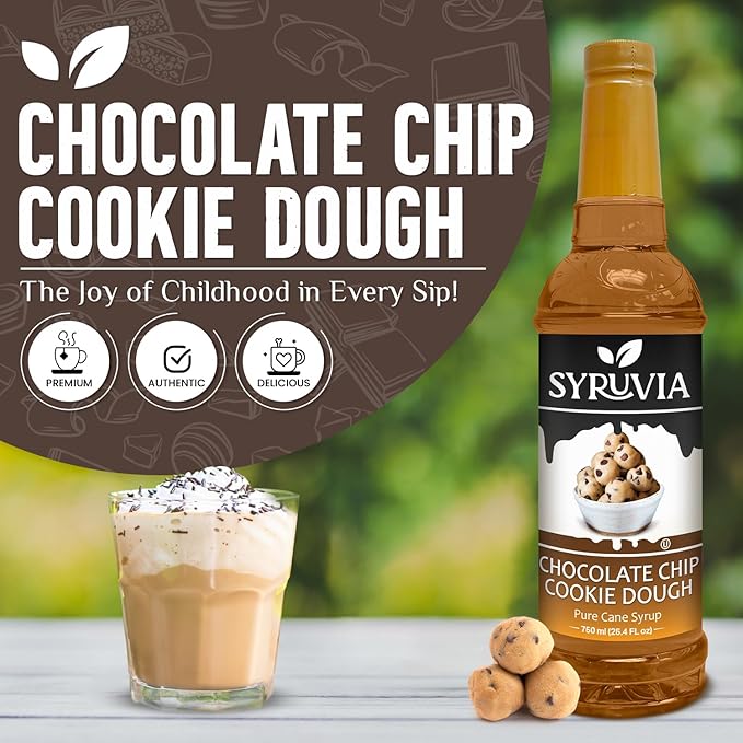 Syruvia Coffee Syrup, Chocolate Chip Cookie Dough Flavored Syrup for Drinks, Lattes, and Desserts – 25.4 fl oz