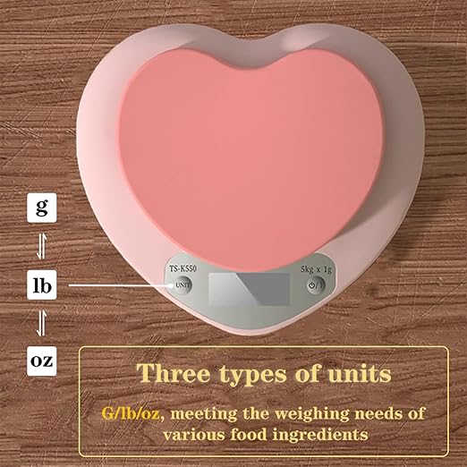 High Accuracy Digital Food Scale with Tare Function – Ideal for Kitchen, Coffee, Baking, and Food Prep – Measures in Grams and Ounces with Easy Unit Conversion (PinkHeart, 3kg)