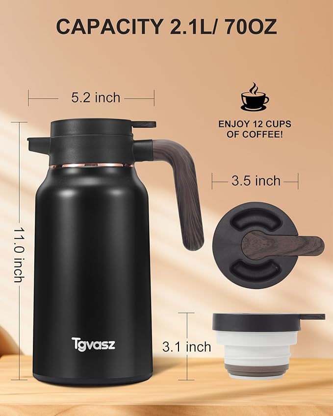 34 Oz Carafes for Hot Liquid, Stainless Steel Insulated Vacuum Thermal Coffee Carafes For Keeping Hot, 1 Liter Coffee Dispenser(silver)