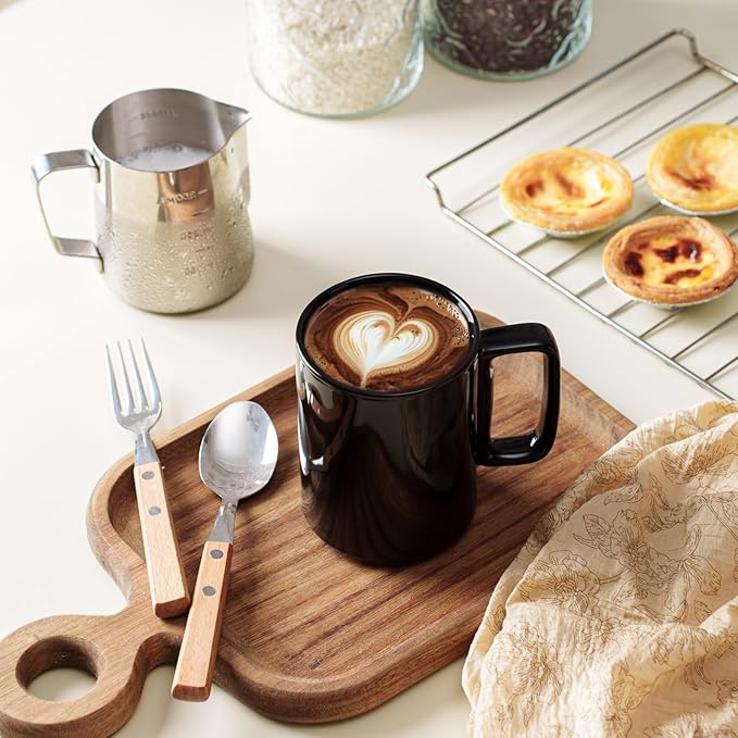 E-liu Porcelain Tea Mugs Coffee Mug Set, Large 15 Ounces Cups for Coffee, Tea, Cocoa, and Mulled Drinks, Set of 6, BlacK White Grey