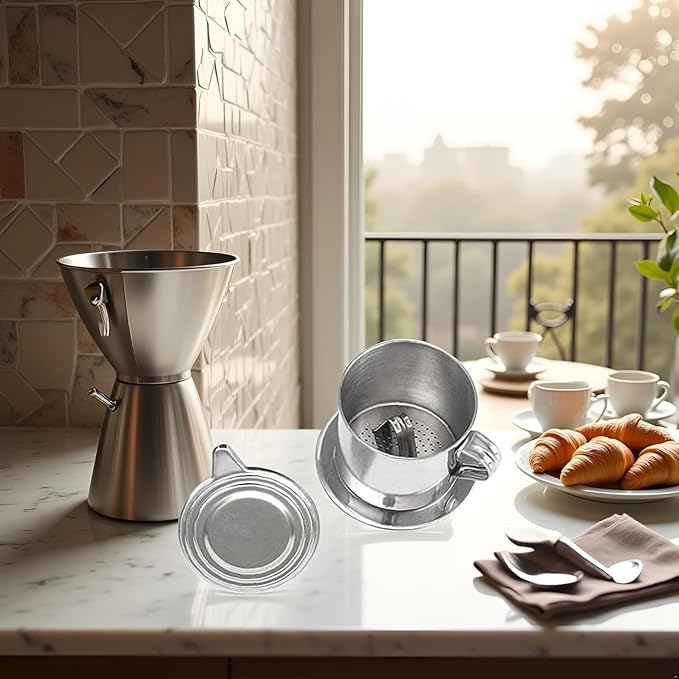 2 Set Vietnamese Coffee Filter Stainless Steel Coffee Pot Drip Infuse Cup Brewing Teapot No Need Paper Drip Coffee Pot Machine Filter Attractive processing