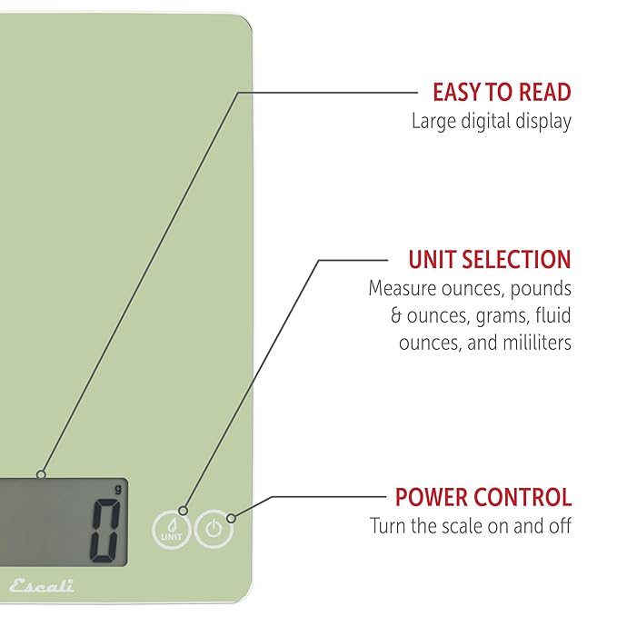 Escali Arti Classic Digital Coffee Scale Espresso Scale and Countertop Food Scale, 15-Pound Capacity, Green