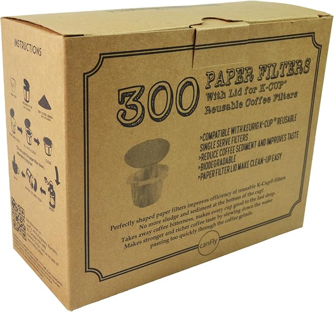 canFly Disposable K-CUP Paper filter with Lid for Keurig single cup coffer filters compatible with Ekobrew, EZ-Cup and other Reusable K-CUP Filters (300 Count)