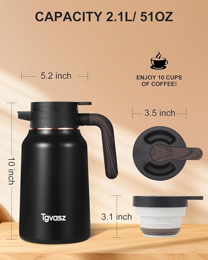 51 Oz Carafes for Hot Liquid, Stainless Steel Insulated Vacuum Thermal Coffee Carafes For Keeping Hot, 1.5 Liter Coffee Dispenser(Gold/Black)