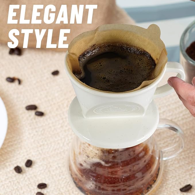 Melamine Pour Over Coffee Maker with 3 Drip Holes, Pour Over Coffee Dripper For Camping, Home, Café, Size 02 (White)