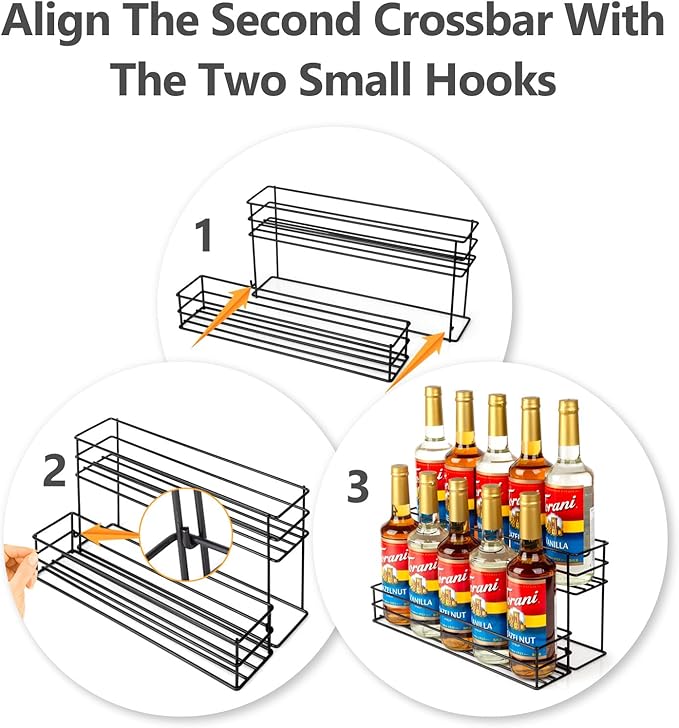 10 Bottle Capacity Coffee Syrup Organizer 2 Tier Coffee Syrup Stand Shelf for Coffee Bar Kitchen Small Wine Rack for Bar Family Storage for Syrup Wine Dressing