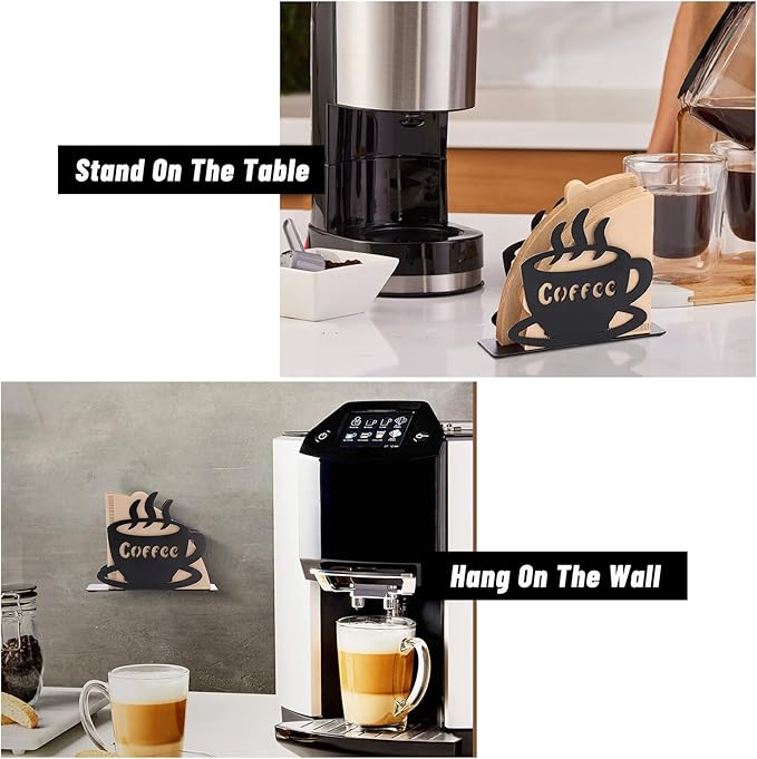 ELLDOO Coffee Filter Holder, Metal Wall Mounted Cone Coffee Filter Storage, Pour Over Coffee Filter Stand Paper Dispenser Rack for Cafe Kitchen Office, Art Decor Coffee Station Accessories