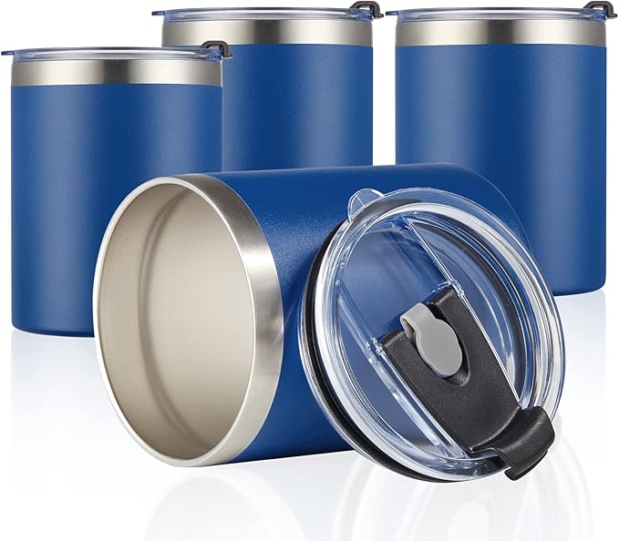 MEWAY 12 oz Lowball, Tumbler Stainless Steel Double Wall Vacuum Insulated Mug with Straw and Lid, Cleaning Brush ，Durable Powder Coated Insulated Coffee Cup for Cold & Hot Drinks (Navy, 12 pack)