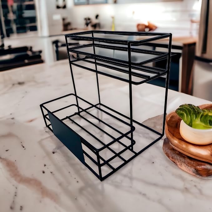 Liquor Organizer Coffee Syrup Rack - Premium Wine Bottle Rack, bar Organizer Shelf Holder Syrup Stand Display for dressings, and Cocktail Mixers - 6 Bottle Capacity (Black)