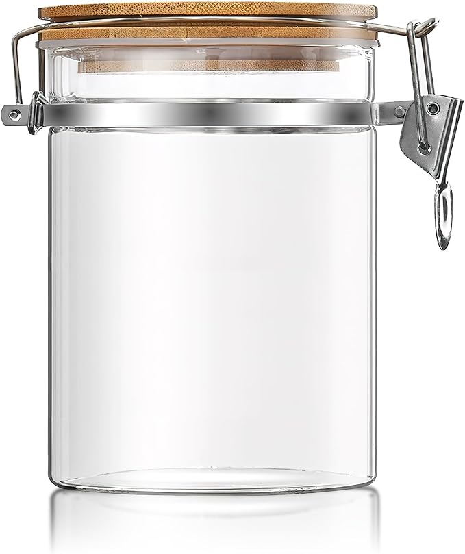 36 oz/1050ml Clear Glass Storage Canister with Airtight Bamboo Lid, Medium Decorative Container Jar for Coffee Spice Candy Salt Tea Cookie Condiment Pepper Sugar Overnight Oatmeal Snacks