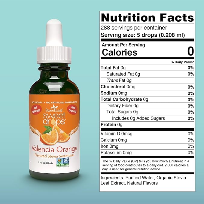 SweetLeaf Stevia Sweet Drops Valencia Orange - Liquid Stevia Drops Sweetener, Zero Calorie, Non-GMO Flavored Stevia Liquid Sugar Substitute for Sugar-Free Sodas, Mixed Drinks, Iced Tea, 2 Fl Oz (Pack of 2)