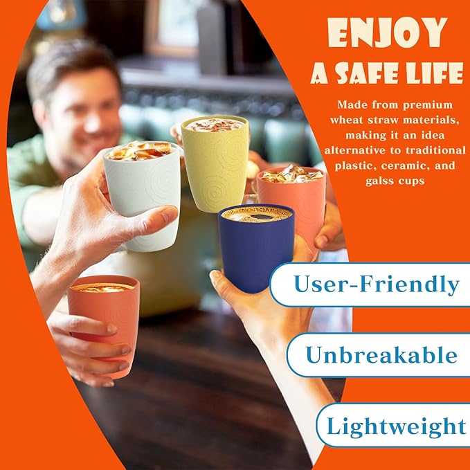 Homienly Wheat Straw Drinking Set of 4, Alternatives to Plastic, Reusable for Kitchen, Kids, Unbreakable Glasses 12 OZ, Dishwasher and Microwave Safe - Mondrian Colors