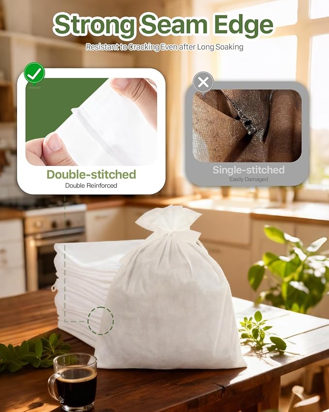 Grasseed Cold Brew Filter Bags for Toddy Commercial Coffee Makers, Commercial Cold Brew Bag with Straps Fits 5 Gallon System, 20" x 20", 50Pack