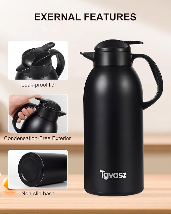 2 PCS Thermal Coffee Carafe 101 oz / 3L - Up to 24 Hours Hot, Insulated Stainless Steel Aipot for Hot Liquids, Coffee Carafes For Keeping Hot Coffee for Parties -Large Tea Carafe Flask(Black+Black)