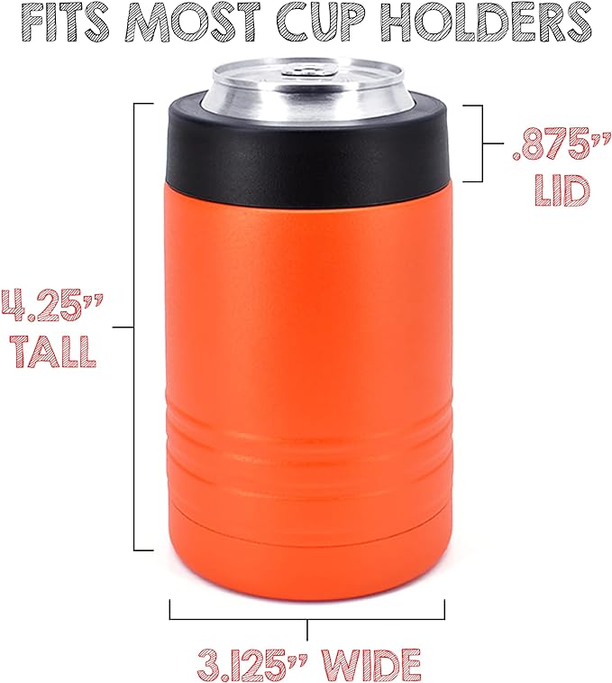 Clear Water Home Goods - 12 oz Stainless Steel Double Wall Vacuum Insulated Can or Bottle Beverage Cooler - Powder Coated Orange - 6 Pack