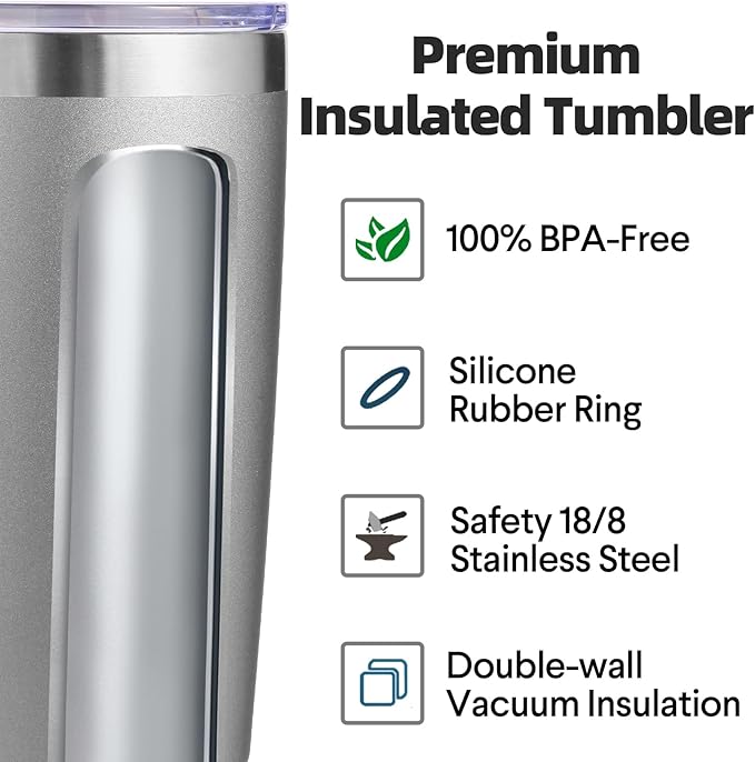 Volhoply 20oz Stainless Steel Tumbler with Lid and Straw Bulk 8 Pack,Double Wall Insulated Travel Iced Coffee Mug Fits Cup holder,Powder Coated Cups for Hot/Cold Drinks,Gifts for Women（Gray,8 Set）