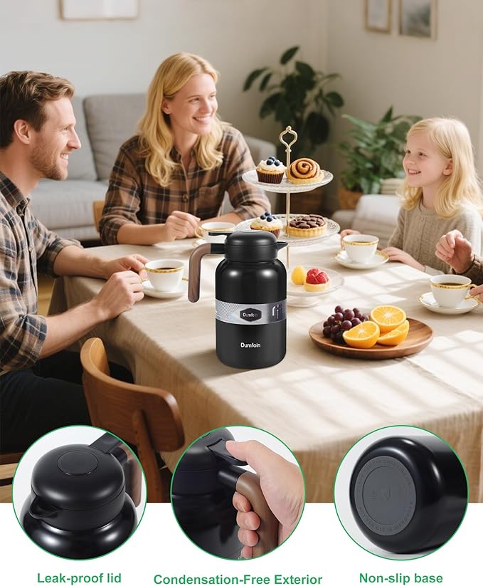 68 Oz Thermal Coffee Carafe, Stainless Steel Insulated Vacuum Coffee Carafes For Keeping Hot, 2 Liter Carafe for Hot Liquids (Black)