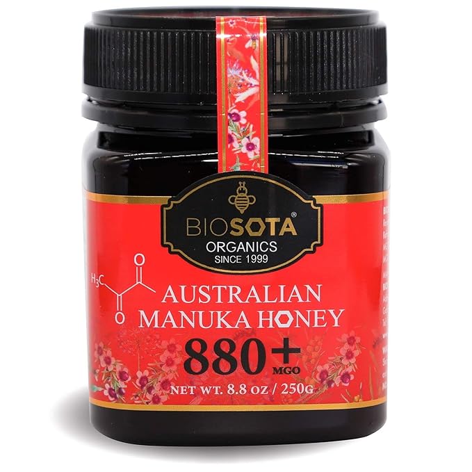 BIOSOTA Organic Manuka Honey MGO 800+ - Medical Grade Manuka Honey from Australia, 100% Raw Unheated Pure Honey, 8.8oz (800+) (MGO 800+)