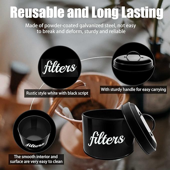 White Enamel Coffee Filter Holder with Lid - Rustic Farmhouse Distressed Coffee Bar Decor