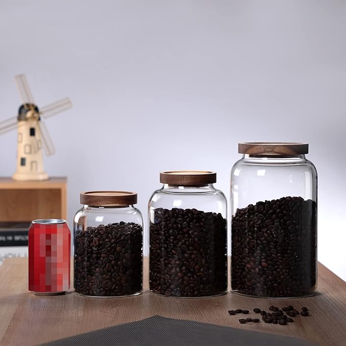 MOLFUJ 1200ML 40FL Oz Glass Storage Container with Wood Lid Large Decorative Organizer Bottle Canister Pantry Jar with Air Tight Wooden Lid for Food Coffee Candy Cereal Rice Flour Pop Spaghetti