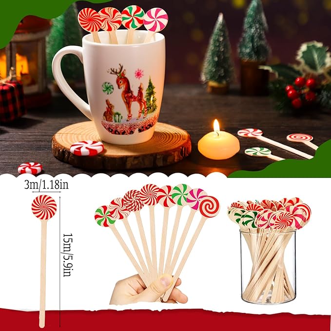 360 Pcs Christmas Candy Wooden Coffee Stirrer Disposable Wooden Cocktail Drink Stirrers Christmas Stir Sticks Beverage Mixer for Coffee Milk Cocktail Tea Hot Drinks Party Supplies(Cute)