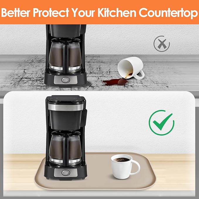 Silicone Coffee Maker Mat with Lip, 24'' x 16'' Heavy Duty Coffee Maker Mat for Countertops, Coffee Tray Fit Under Coffee Machine Appliance Automatic Machines Espresso Accessory, Khaki