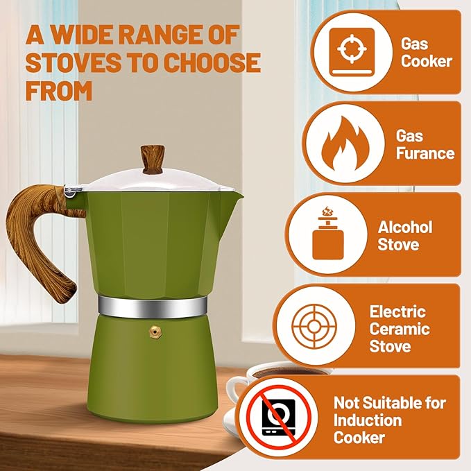 3 Cup Aluminum Espresso Stovetop Moka Pot Express Coffee Maker Percolator Italian Classic Mocha Coffee Machine for Italian and Cuban Cafe Brewing for Home & Camping 150ml 5oz