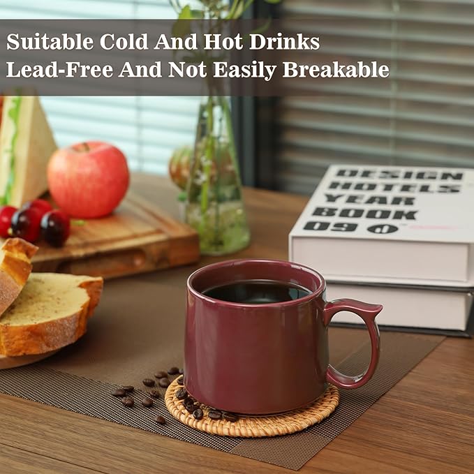 Coffee Mugs Gift Set of 4, Large 19 oz Stackable Ceramic Coffee Mug, Coffee Cups with Large Handle for Latte, Cappuccino, Milk, Tea, Dishwasher & Microwave Safe, Ideal Gift for Men, Women - Red