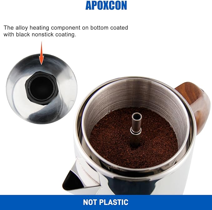 Electric Coffee Percolator Stainless Steel Coffee Maker with Tough Glass Clear Brew Progress Knob & On/OFF Switch Keep Warm Cordless Serve for Home and Hotel Room Use Gift Box Packaging 6 Cup