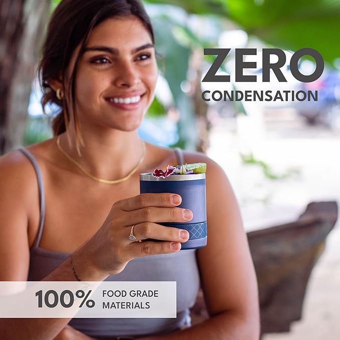 Elemental Recess Lowball Tumbler, 10oz Triple Wall Stainless Steel Cup with Non-Shattered Tritan Lid, Insulated Whiskey Glass, Insulated Coffee Tumbler Mug for Hot & Cold Drinks - Royal Blue