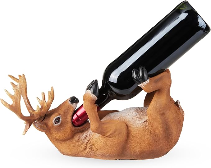 TRUE Buzzed Buck Bottle Holder for Kitchen Decor or Bar Carts, Bottle Rack for Wine Decor Bottle Storage, Detailed Polyresin Novelty Animal Wine Display