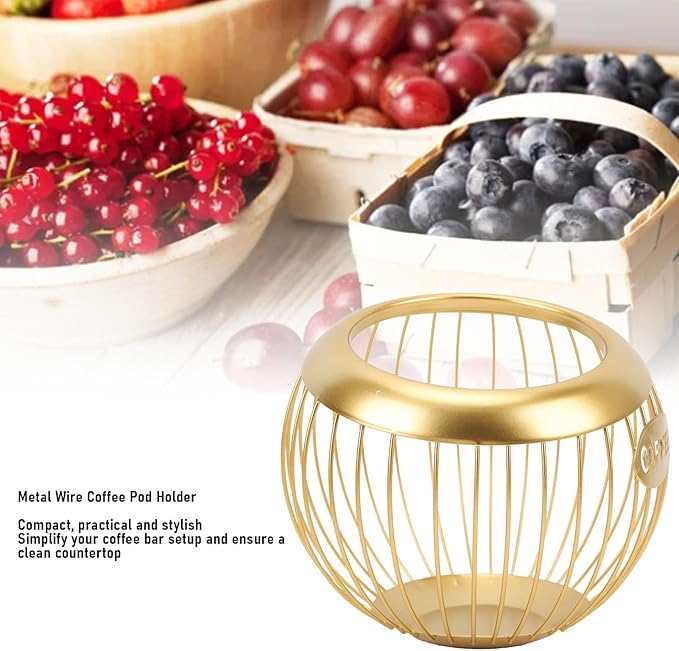 Coffee Pod Holder, Large Capacity Coffee Pod Organizer Iron Wire Basket Kcup Holder for Counter Home Kitchen Party Wedding Bar (Gold)