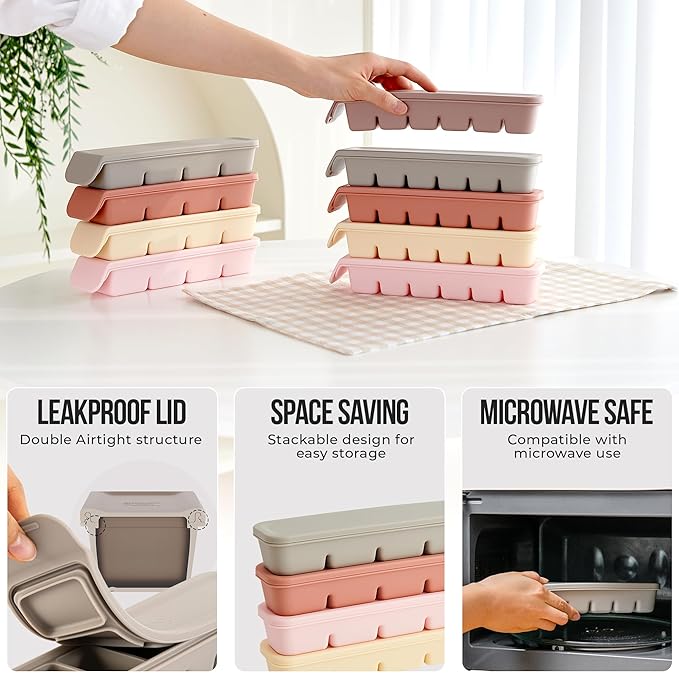 Silicone Ice Cube Freezer Tray with Lid, 100% Food-Grade Platinum Silicone,Leak Resistance & Dishwasher Safe for Baby Food Prep,Breast Milk,Purees - Korean Made (Beige 0.7 oz/12 Sections)