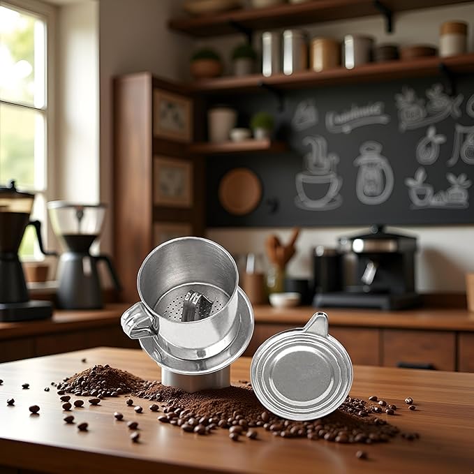 1 Set Vietnamese Coffee Filter Stainless Steel Coffee Pot Drip Infuse Cup Brewing Teapot No Need Paper Drip Coffee Pot Machine Filter Attractive Processing, Reusable Coffee Filters